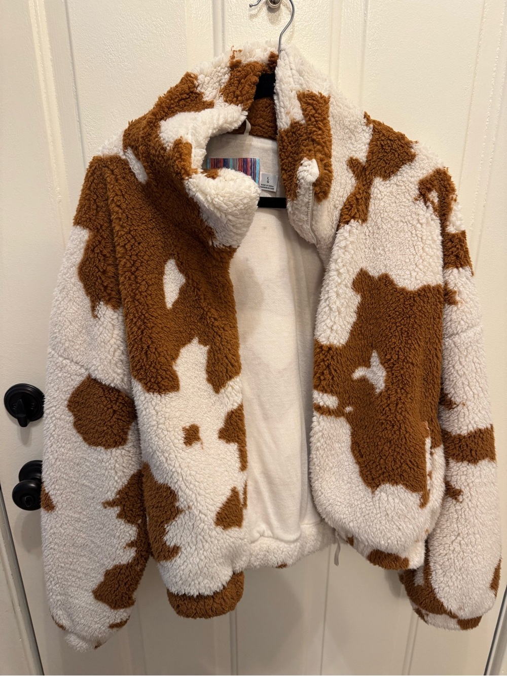 Woman’s Cozy Brown & White cow Print  Sherpa Puffer Jacket
